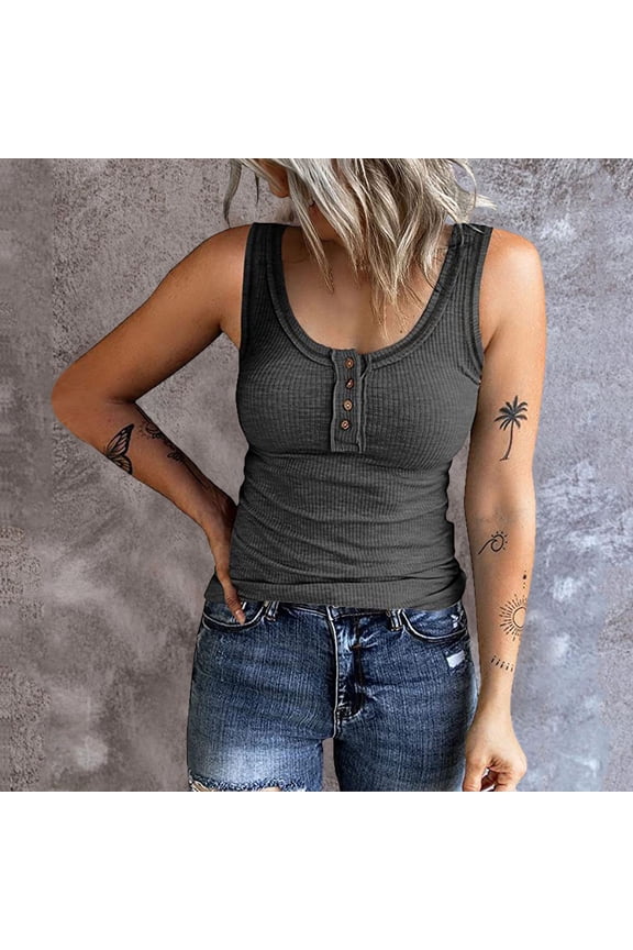 Women Sleeveless Top Casual Round Knit Shirt Vest Neck Solid Splice Tanks Button Vest 42b Camisole Backless Tops for Women plus Size 34b Shelf Bra Womens Top 3x plus Top Bartender Tops for Women
