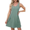 thumbnail image 1 of Women Sleeveless V Neck Eyelet Beach Sun Dress Casual Summer Short Swing Dresses with Pockets Green S, 1 of 5