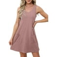 thumbnail image 1 of Women Sleeveless V Neck Eyelet Beach Sun Dress Casual Summer Short Swing Dresses with Pockets Purple XXL, 1 of 5