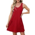 thumbnail image 1 of Women Sleeveless V Neck Eyelet Beach Sun Dress Casual Summer Short Swing Dresses with Pockets Red L, 1 of 5