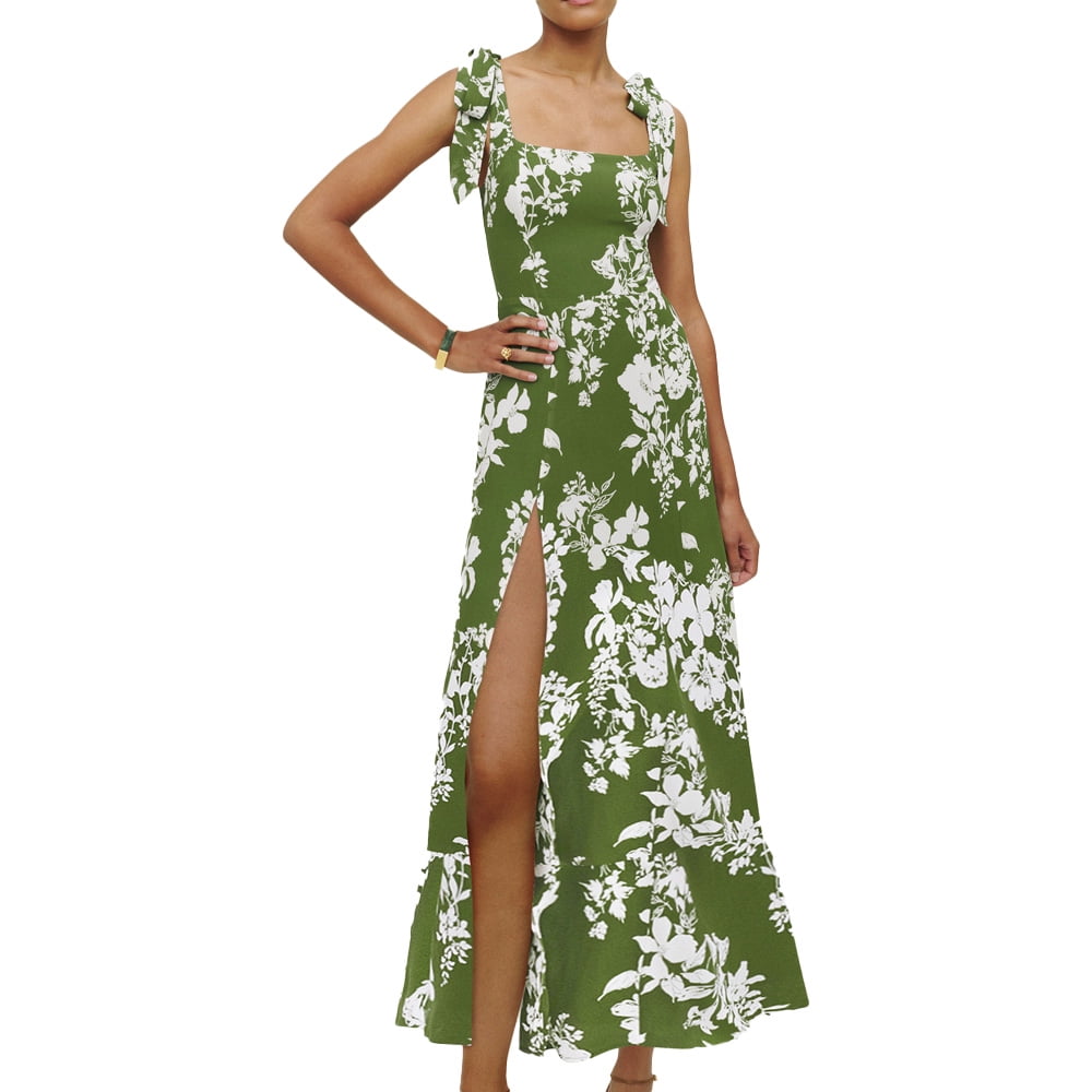 Capreze Ladies Evening Gown Sleeveless Slip Dress Satin Long Maxi Dresses  Backless Cowl Neck Army Green 3XL