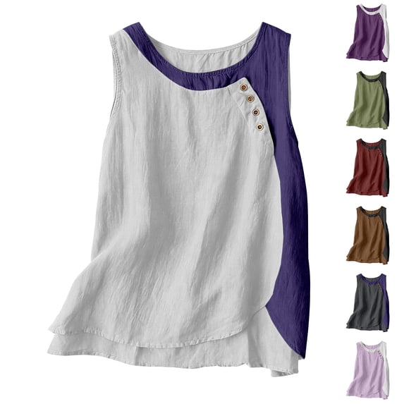Women Sleeveless Vest Button Down Asymmetrical Round Neck Loose Fit Casual Summer Tops by Yigetop Red 3XL