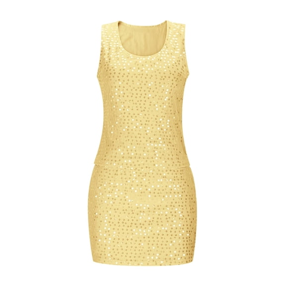 Women Sleeveless Womens Yellow Sequin Dress Carnival Dress Womens Party Dress