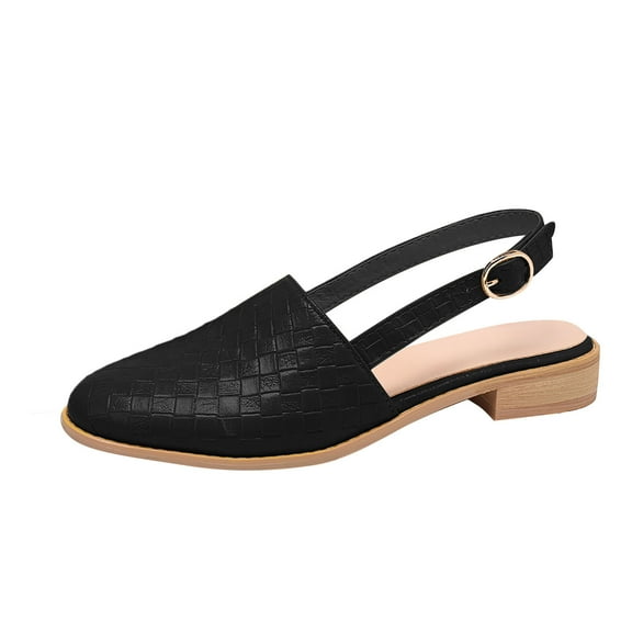 Women Slide Sandals, Pointy Toe Low Heels Sandals, Summer Sandals with Ankle Strap, Ladies Flat Bottom Shoes, Casual Travel Slipper Black 8.5