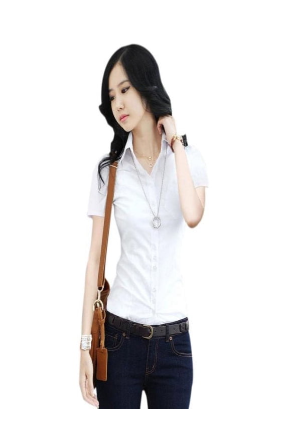 Women Slim Blouse Short/Long Sleeve Career T-Shirt Button Down Formal Tops