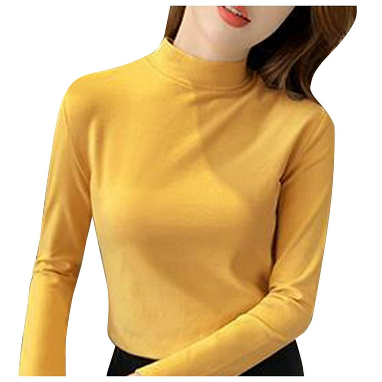  Womens Slim Fitted Turtleneck Tops Solid Loose And