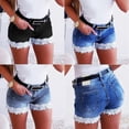 thumbnail image 1 of Women Slim Denim Shorts Stretch Lace Stitching Jeans Shorts Ladies Casual Regular Short, 1 of 2