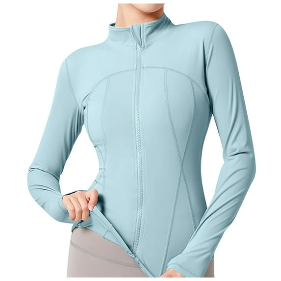 Women Slim Fit Athletic Jacket Nylon Spandex Full Zip With Pockets Running Sports Workout Wear