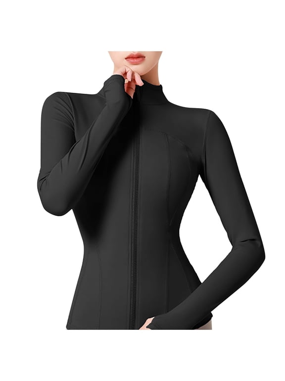 Women Slim Fit Athletic Jacket Nylon Spandex Full Zip With Pockets Running Sports Workout Wear
