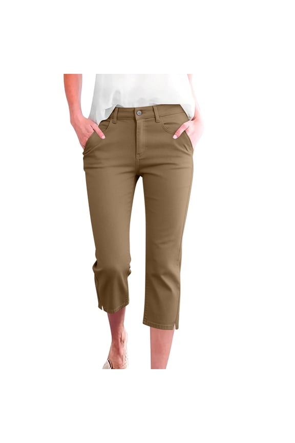 Women Slim Fit Capri Pants Straight Leg Summer Trousers Crop Workout Casual Pants, S-XXL