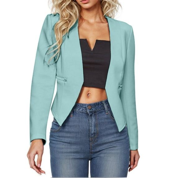 Women Slim Fit Crop Cardigan Long Sleeve Side Zipper Fashion Open Front Premium Elegant Casual Office Cropped Blazer