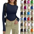 thumbnail image 1 of Women Slim Fit Crop Tops Crewneck Skinny Shirt Long Sleeve Y2K Casual Basic Solid Color Going Out Tight Tee Green L, 1 of 5