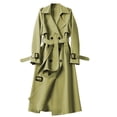 thumbnail image 1 of Women Slim Fit Long Trench Coat Windbreaker Double Breasted Button Up Jacket Long Sleeve Lapel Epaulettes Belted Overcoat Outerwear Army Green, 1 of 5