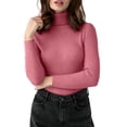 thumbnail image 1 of Women Slim Fit Ribbed Turtleneck Knit Top, Solid Long Sleeve Stretchy Pullover Sweater, Basic Layering Shirt for Fall & Winter Daily Outfit Pink Free Size, 1 of 9