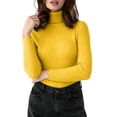 thumbnail image 1 of Women Slim Fit Ribbed Turtleneck Knit Top, Solid Long Sleeve Stretchy Pullover Sweater, Basic Layering Shirt for Fall & Winter Daily Outfit Yellow Free Size, 1 of 9