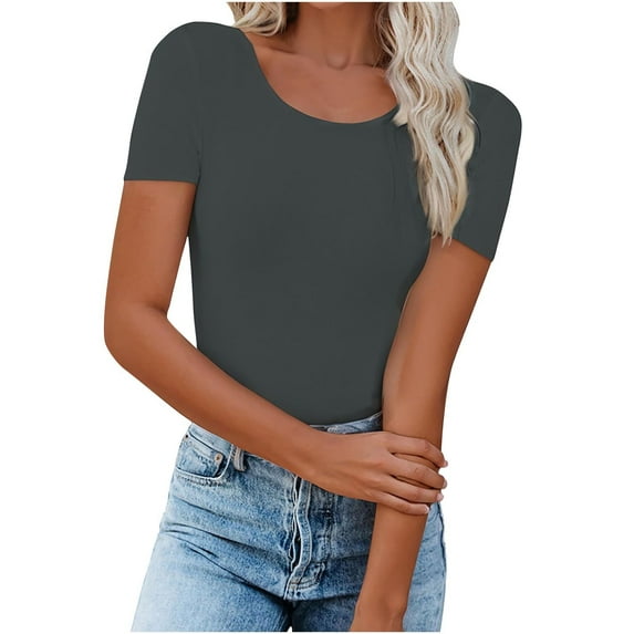 Women Slim Fit Shirt Crewneck Graphic Tshirt Women Short Sleeve Silk Tops Basic Solid Color Tees Women