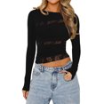 thumbnail image 1 of Women Slim Fit Tops Lace Patchwork Short T-Shirts Long Sleeve Shirts Spring Fall Streetwear, 1 of 7