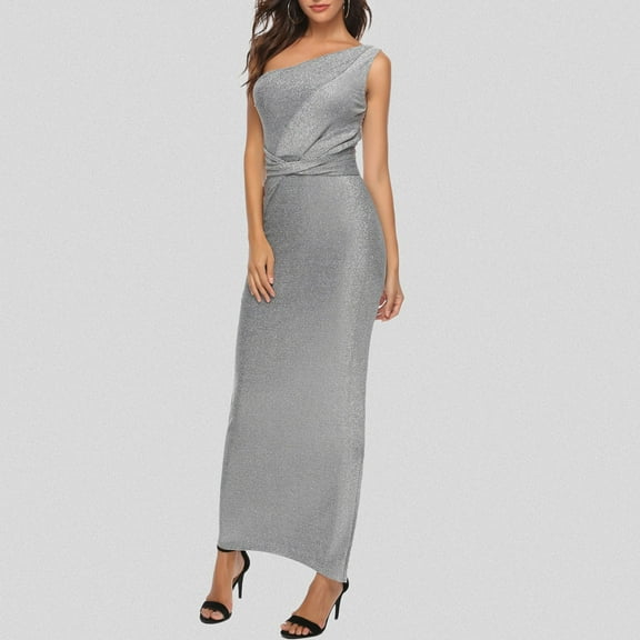 Women Slim Long Solid Color Shoulder Glitter Silk Evening Dress Lace Maternity Dress Beaded Dress Lime Prom Dresses for Teenagers Long Dresses for Women Elegant Pus Size Dresses Wedding Guest Dresses