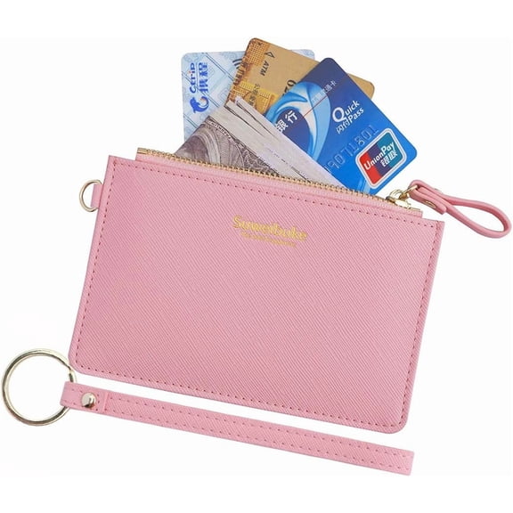 Women Slim RFID Card Case Holder Wristlet Zip ID Case Wallet Small Leather Wallet  Purse with