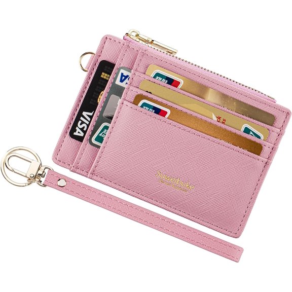 Women Slim Rfid Blocking Credit Card Case Holder Wristlet Zip ID Case Wallet Small Compact Leather Wallet  Purse with  ()