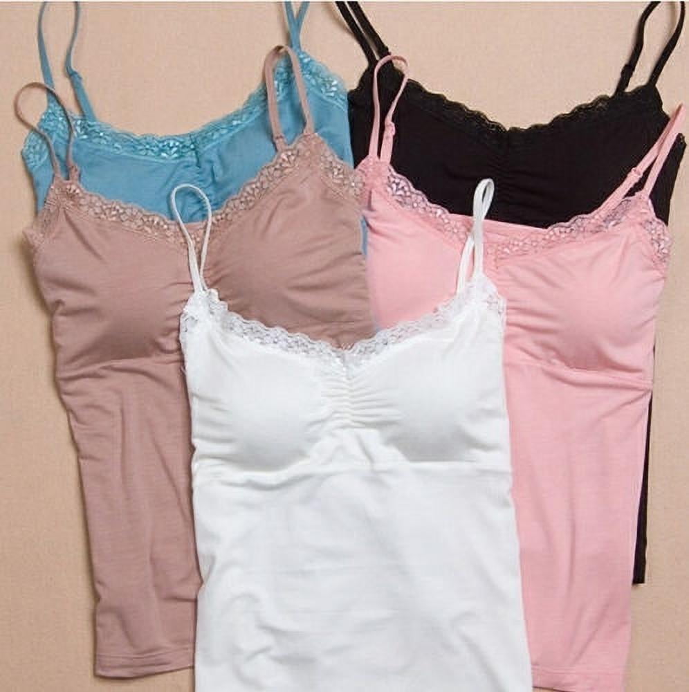 Women Slim Solid Tank Tops Soft Lace Padded Camisole Womens Bras Seamless Bra  Padded Straps Sleepwear Nightwear Pajamas 