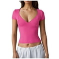 thumbnail image 1 of Women Slim V Neck Short Sleeved T Shirt Solid Color Sexy, 1 of 5