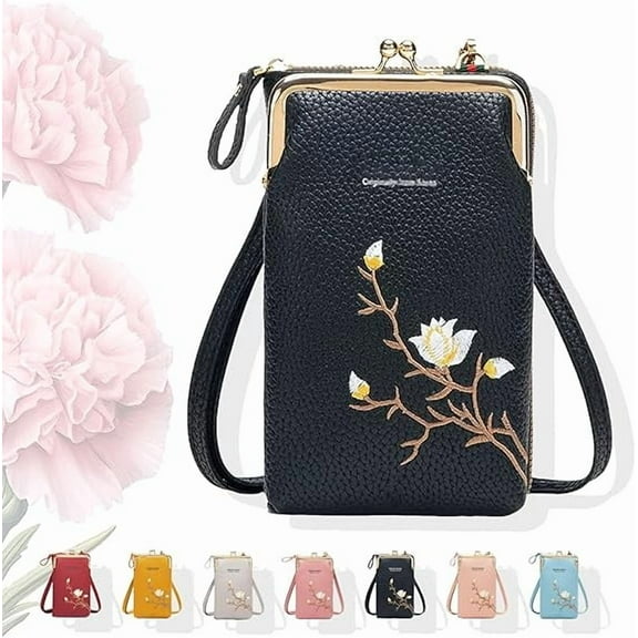 Women Sling Cross-Body Wallet with Mobile Cell Phone Holder, Mini Leather Passport Cross-Body Bags, Purse for Travel, Cross Body Phone Purse, Wallet Purses for Women Crossbody