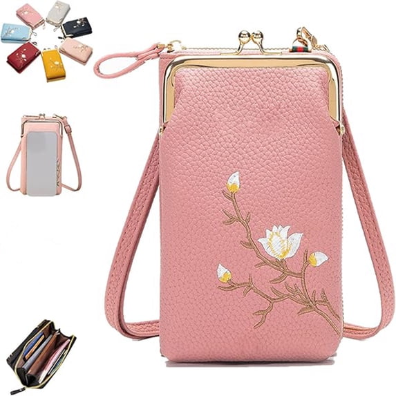 Women Sling Cross-Body Wallet with Mobile Cell Phone Holder, Leather Passport Bag for Women Travel, Mini Crossbody Purse