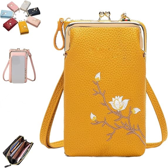 Women Sling Cross-Body Wallet with Mobile Cell Phone Holder, Leather Passport Bag for Women Travel, Mini Crossbody Purse