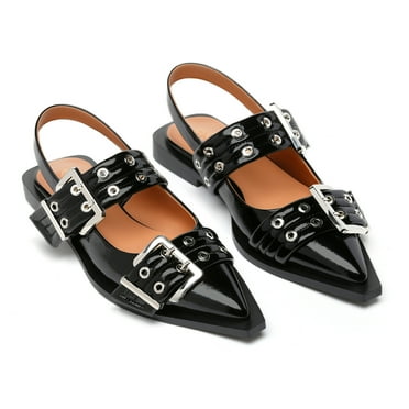 Women Slingback Ballet Flats Pointed Toe Buckle Comfortable Dress Slip-on Flat