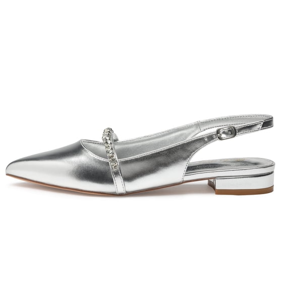 Women Slingback Flats with Rhinestone Pointed Toe Flats for Women Dressy Shoes