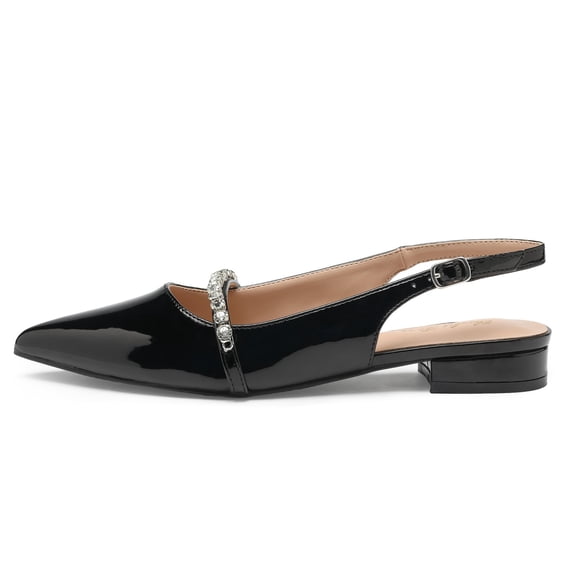 Women Slingback Flats with Rhinestone Pointed Toe Flats for Women Dressy Shoes