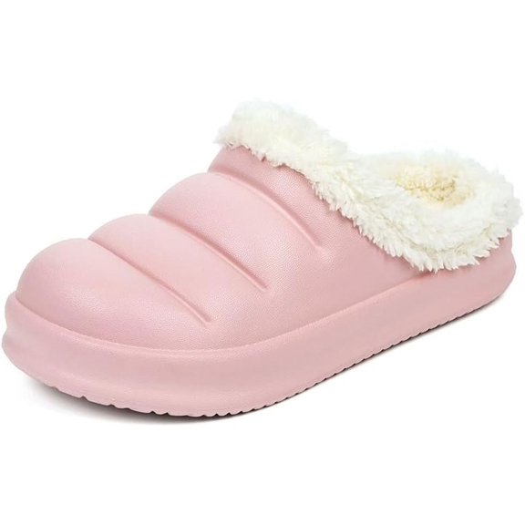 Women Slip On Clogs Indoor Outdoor Furry Lining House Slippers Waterproof Lightweight Bedroom Slides