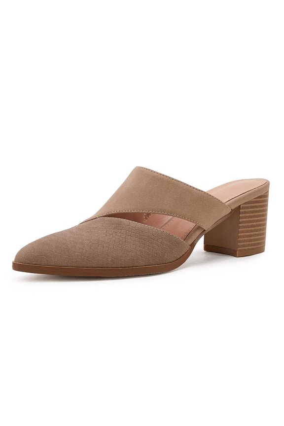 Women Slip-On Sandals — Closed-Toe, Stacked Block Heel Slides with Cutout Open-Back Mule Design