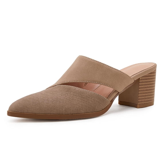 Women Slip-On Sandals — Closed-Toe, Stacked Block Heel Slides with Cutout Open-Back Mule Design