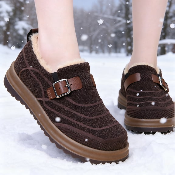 Women Slip On Winter Boots Insulated Warm Comfortable Flat Sole Non Slip Traction Outdoor Casual Shoes