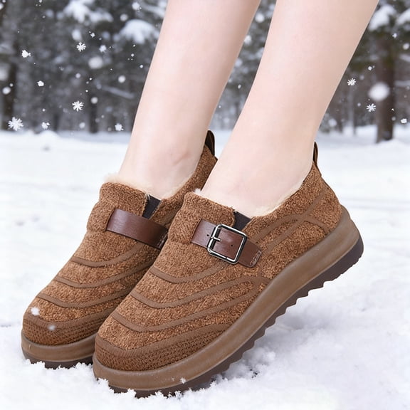 Women Slip On Winter Boots Insulated Warm Comfortable Flat Sole Non Slip Traction Outdoor Casual Shoes