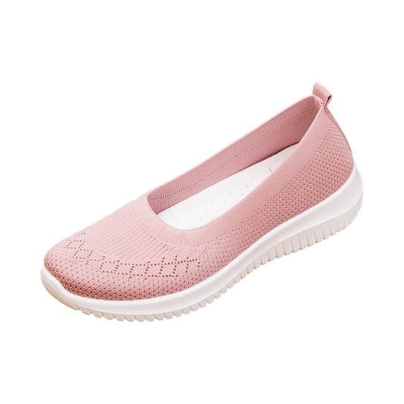 Women Slip On Walking Shoes, Breathable Knit Mesh Casual Loafers, Lightweight Non‑Slip Comfortable Flat Sneakers for Elderly Ladies, All‑Day Working Walking Shoes Multiple Colors