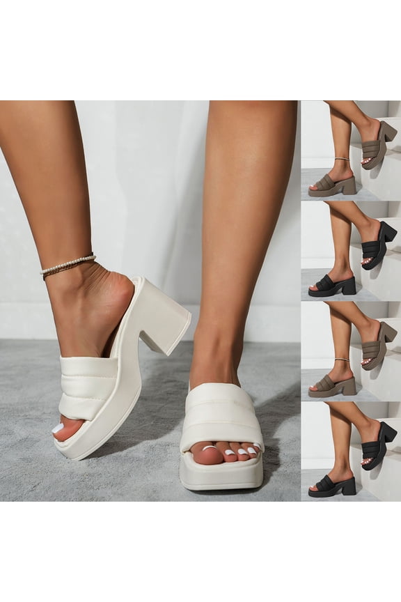 Women Slipper Chunky Heel Waterproof Thick Heel Square Toe Slip-on Slides Shoes Women's Fashion Casual Versatile Beach Sandals