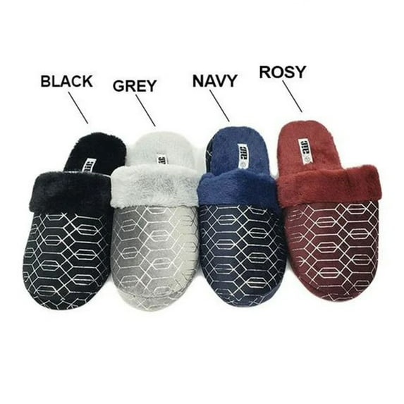 Women Slipper Faux Fur Geometric Design Soft Footbed Comfortable House Shoes, Navy, M