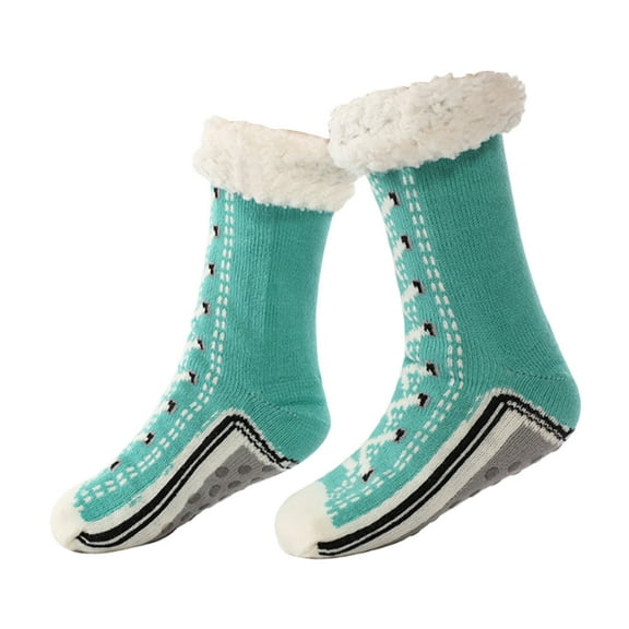 Women Slipper Fuzzy Socks Fluffy Cozy Cabin Warm Winter Soft Thick Comfy Fleece Non Slip Home Socks, Lake blue