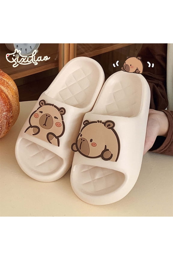 Women Slipper Slides Sandals Casual Soft Cute And Capybara Eva Thong Sandals Casual Home Soft Soled Slippers Beige CN:37/US:6