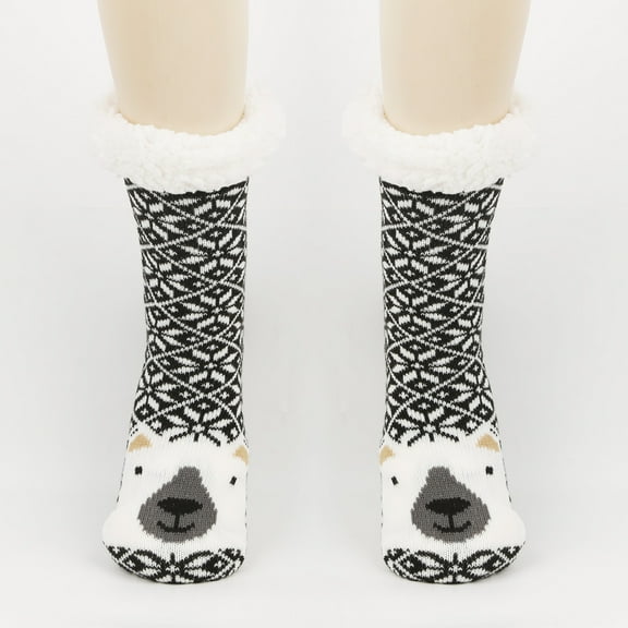 Women Slipper Socks Non Slip Fluffy Winter Warm Thick Thermal Cozy Cabin Soft Fleece Home Grips Socks Dark Gray