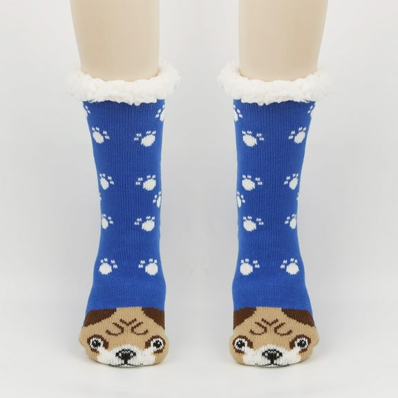 Women Slipper Socks Non Slip Fluffy Winter Warm Thick Thermal Cozy Cabin Soft Fleece Home Grips Socks Royal Blue