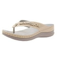 thumbnail image 1 of Women Slippers with Arch Support, Summer Hollow Flip Flops, Comfortable Slope Heel Sandals, Women's V-Strap Flat Sandals, Breathable Flat Sandals Beige 8.5, 1 of 6