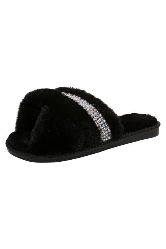 Women Slippers Cozy Home Slippers Exquisite Beaded Decoration Stylish Warm Structure Open Toe And Heel Design Comfortable Footwear For Autumn Winter Relaxation Time ,Us Size:7.5