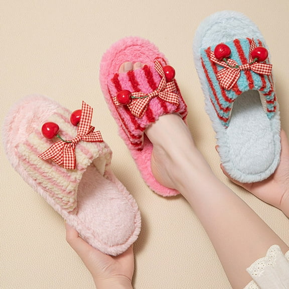 Women Slippers Flat Heel Open Toe Slip-on House Slides Slippers Winter Casual Home Indoor Outdoor Plus Velvet Warm Slippers for Women Pink 6.5