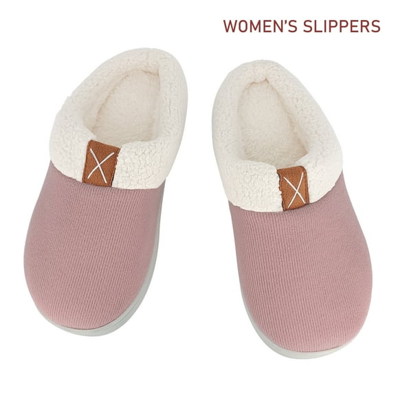 Women Slippers, House Cozy Slippers for Women, Soft Wool-Like Plush Slippers for Indoor & Outdoor with Memory Foam Non-Slip Sole, Dirty Pink, Size 5-6