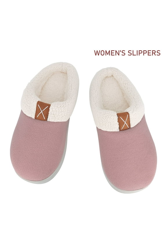 Women Slippers, House Cozy Slippers for Women, Soft Wool-Like Plush Slippers for Indoor & Outdoor with Memory Foam Non-Slip Sole, Dirty Pink, Size 7-8