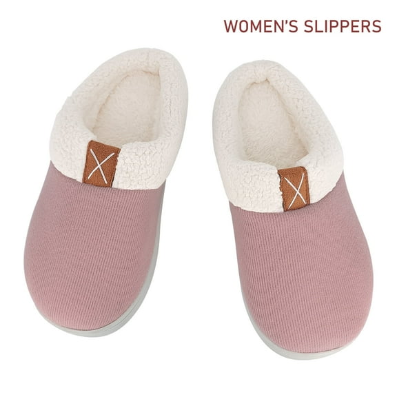Women Slippers, House Cozy Slippers for Women, Soft Wool-Like Plush Slippers for Indoor & Outdoor with Memory Foam Non-Slip Sole, Dirty Pink, Size 9-10